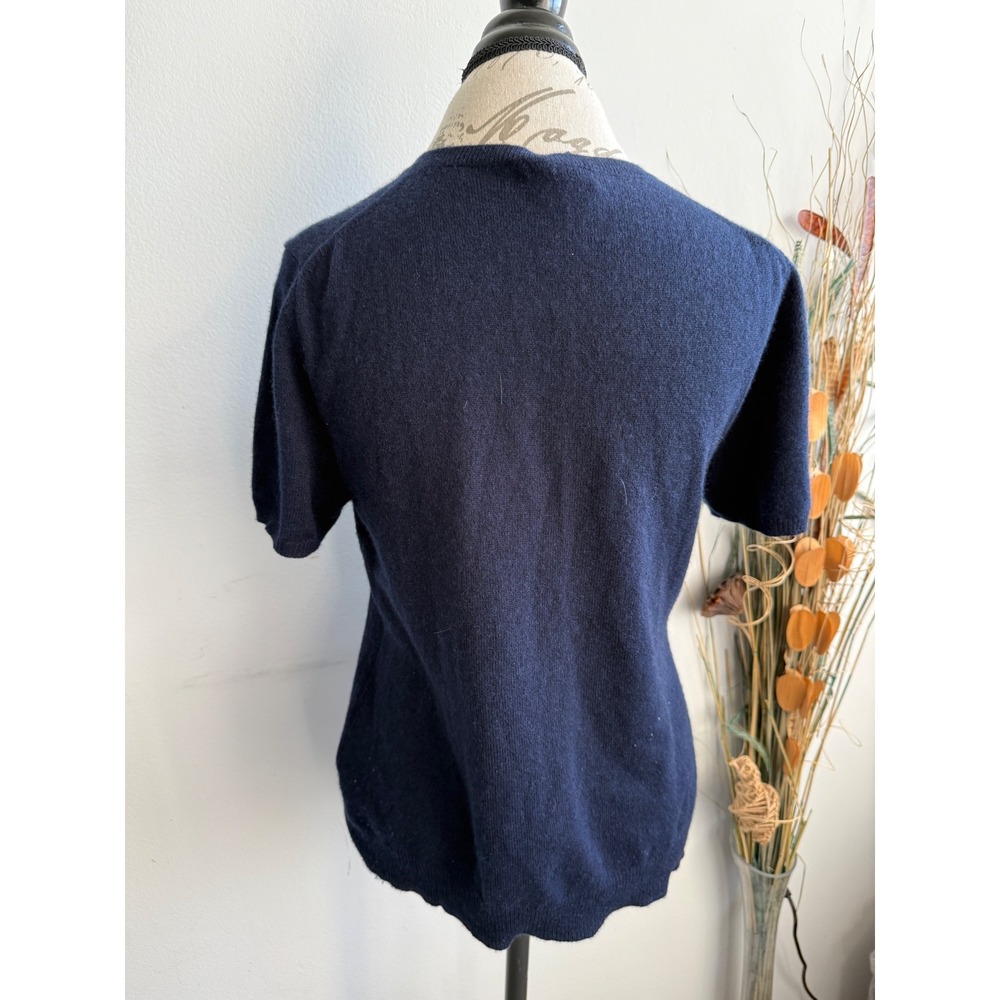 Bloomingdale's Women Navy Blue 100% Cashmere Short Sleeve Crewneck Sweater XL